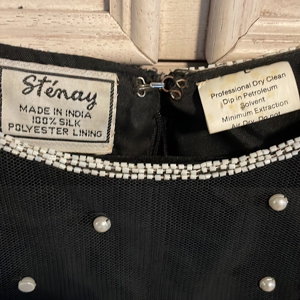 Women’s evening, sequined, elegant, STENAY, silk blouse, large black/white - Picture 3 of 7